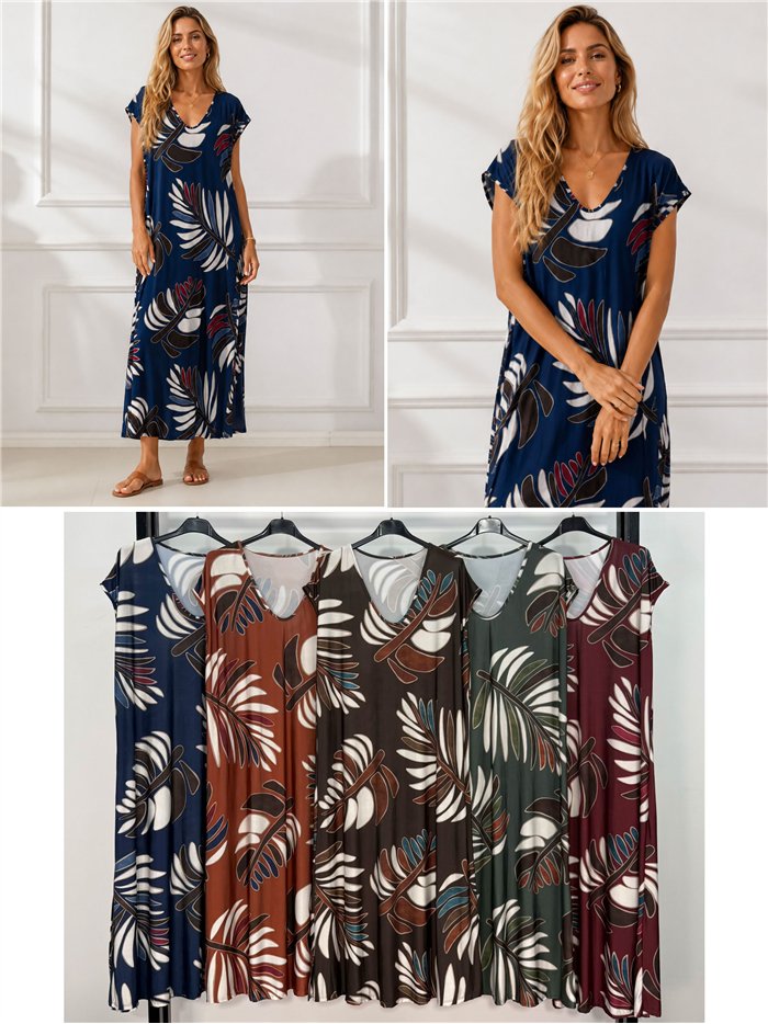 Langes Lycra-Kleid mit tropischem Muster