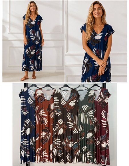 Langes Lycra-Kleid mit tropischem Muster