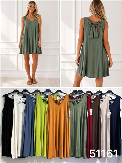 Vestido liso sin mangas con lazada espalda 2