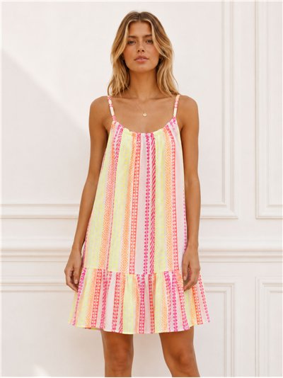 Vestido corto de tirantes estampado flúor