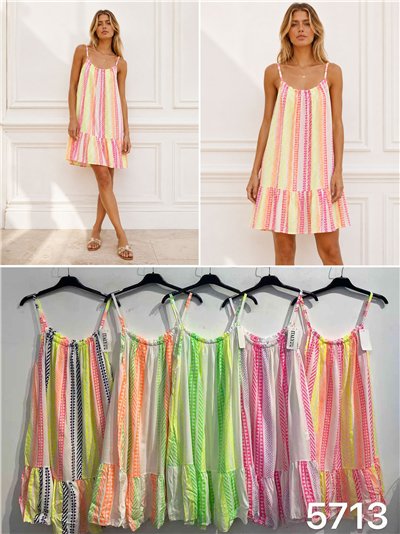 Vestido corto de tirantes estampado flúor 2