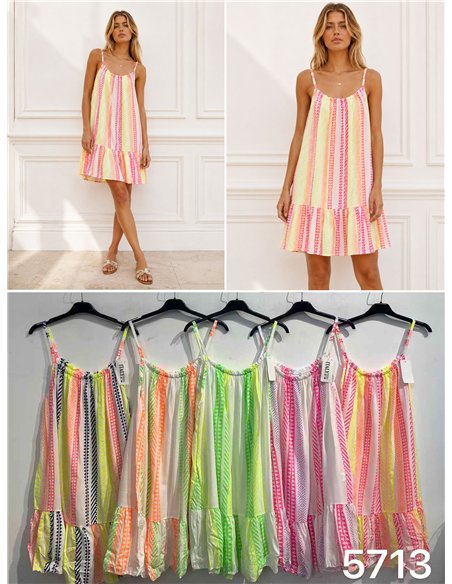Vestido curto com alças estampadas em neon