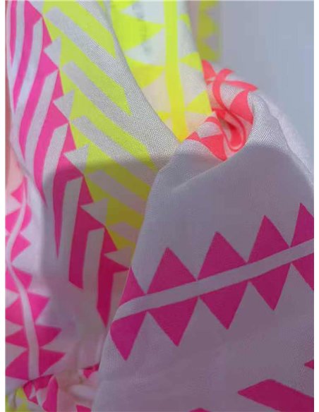 Vestido curto com alças estampadas em neon