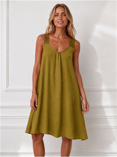 Vestido midi liso con tirante ancho de crochet