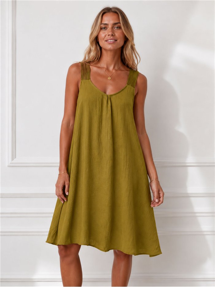 Vestido midi liso con tirante ancho de crochet