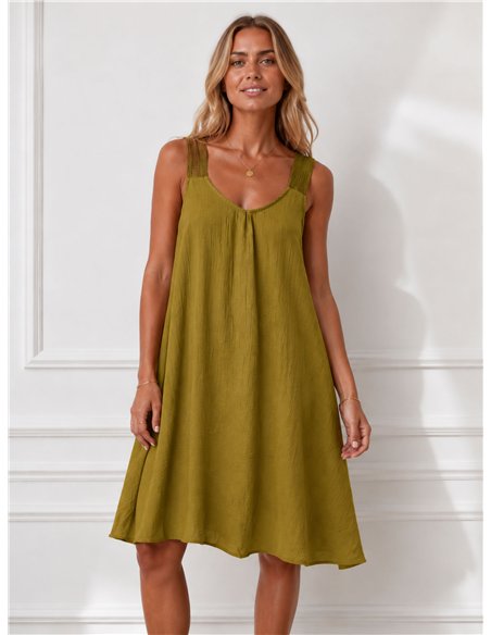 Vestido midi liso con tirante ancho de crochet