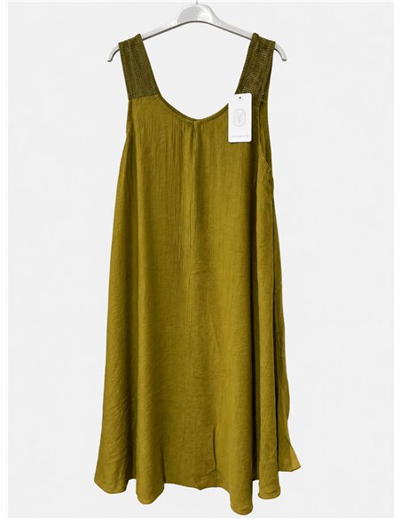 Vestido midi liso con tirante ancho de crochet