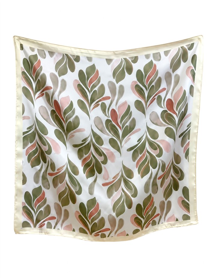 Lenço quadrado com folhas decorativas