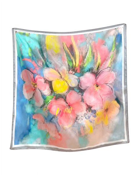 Lenço quadrado com flores desfocadas