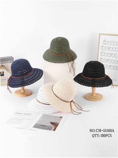 Sombrero calado crochet con cordón 2