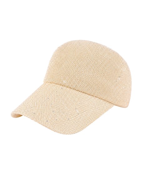 Gorra visera efecto raffia con strass
