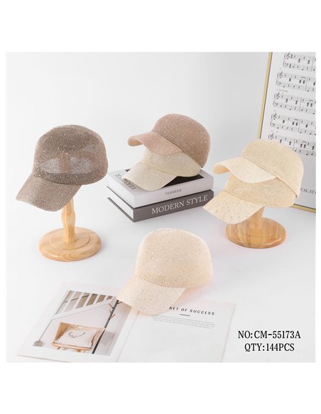 Gorra visera efecto raffia con strass