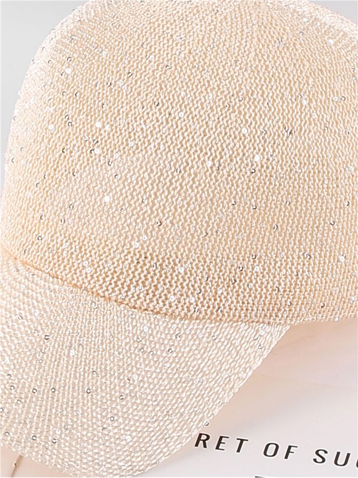 Gorra visera efecto raffia con strass