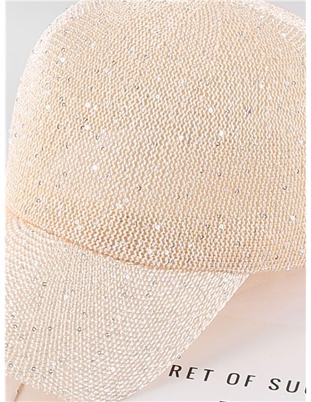 Gorra visera efecto raffia con strass