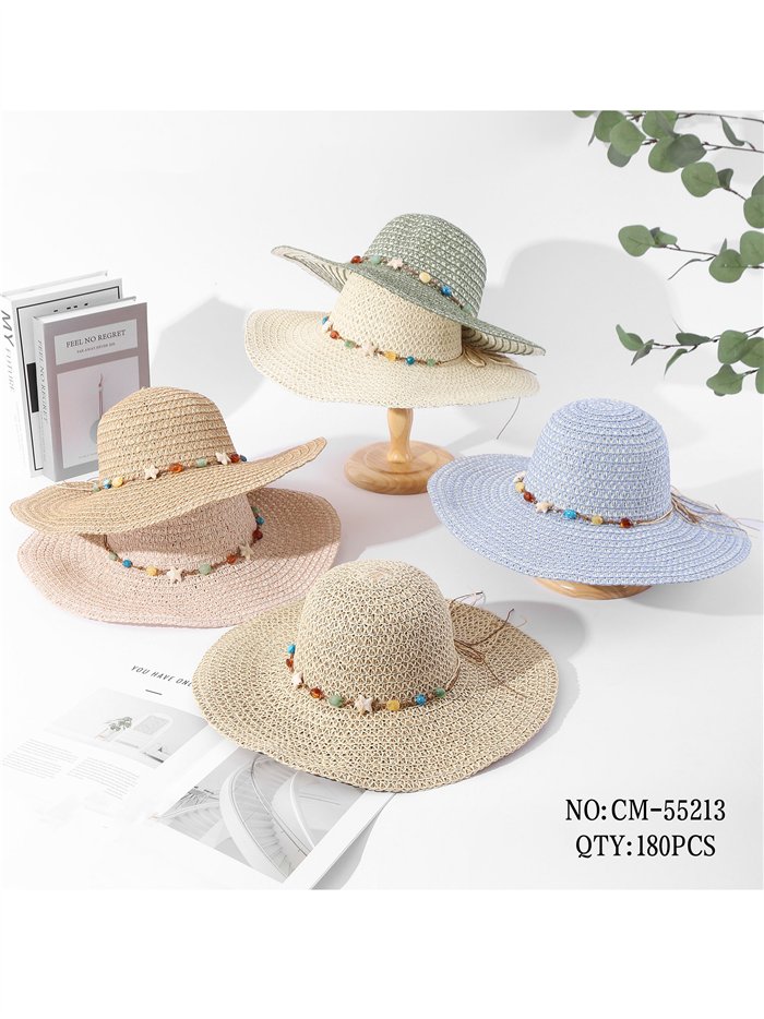 Sombrero de paja con abalorios