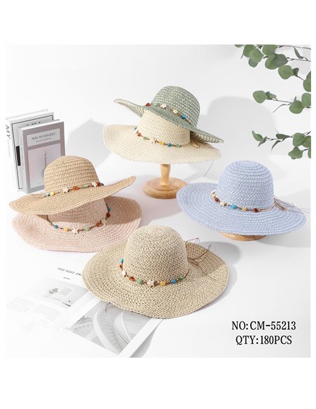Sombrero de paja con abalorios