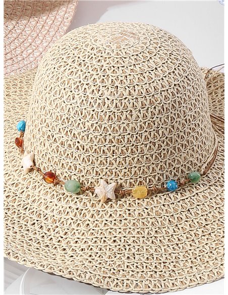 Sombrero de paja con abalorios