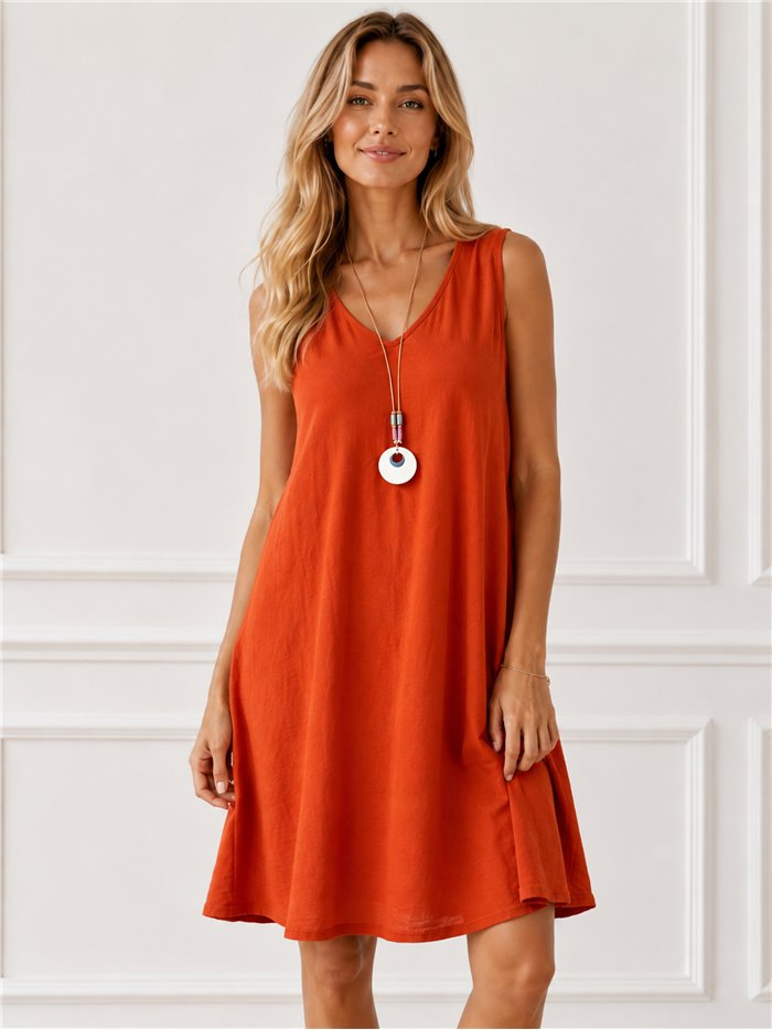Ärmelloses, locker sitzendes Kleid mit Kragen