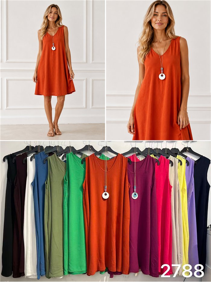 Ärmelloses, locker sitzendes Kleid mit Kragen