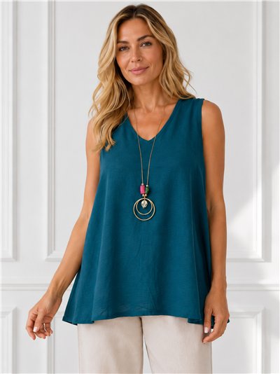 Blusa amplia sin mangas con collar