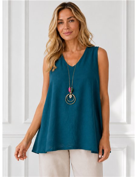 Blusa amplia sin mangas con collar