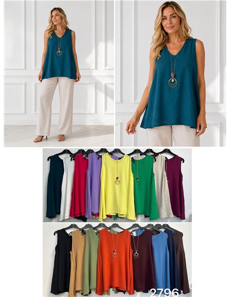 Blusa amplia sin mangas con collar