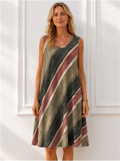 Robe sans manches en lycra à rayures grandes tailles