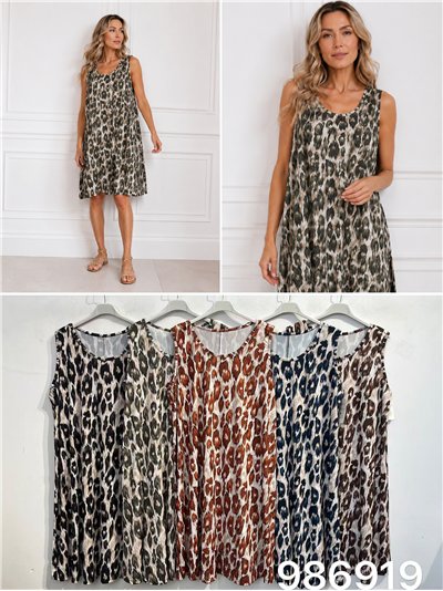 Vestido lycra sin mangas estampado leopardo talla grande 2
