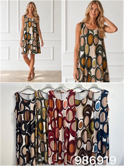 Vestido lycra sin mangas estampado ovalado talla grande 2