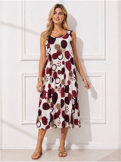 Vestido midi lycra sin mangas estampado lunares talla grande
