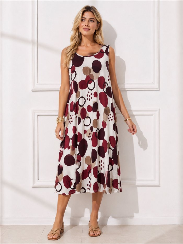 Vestido midi lycra sin mangas estampado lunares talla grande