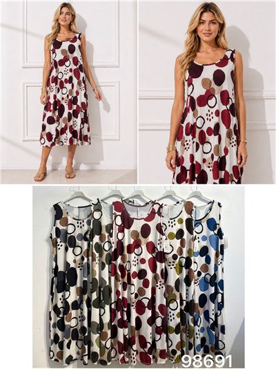 Vestido midi lycra sin mangas estampado lunares talla grande 2
