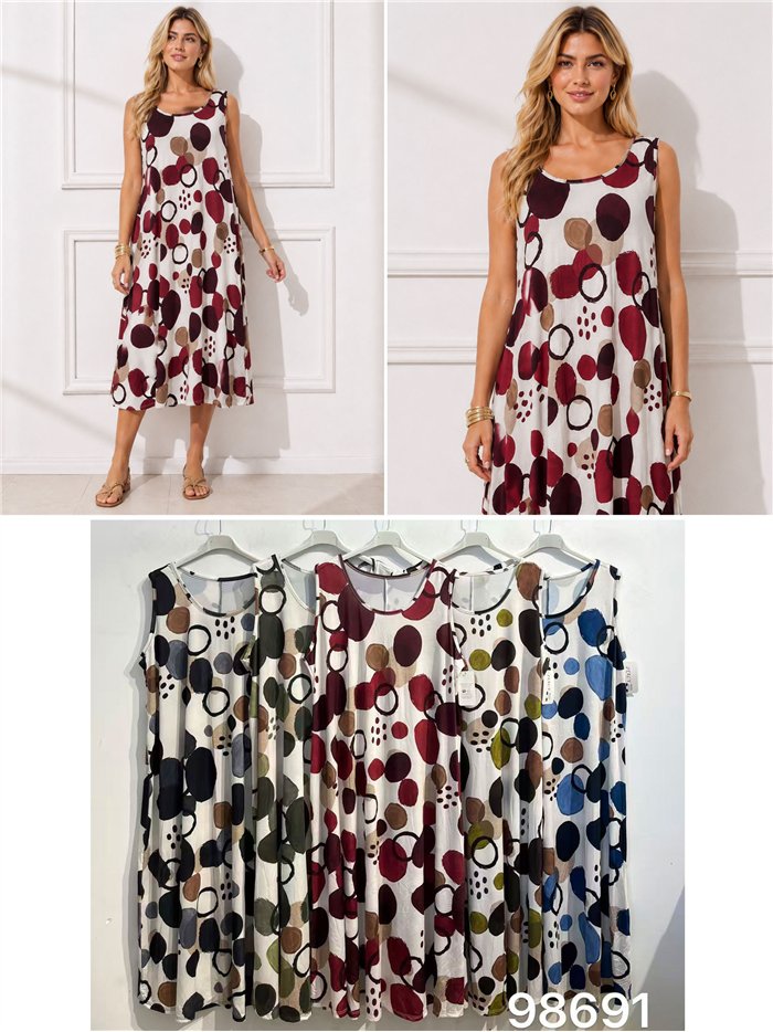Vestido midi lycra sin mangas estampado lunares talla grande