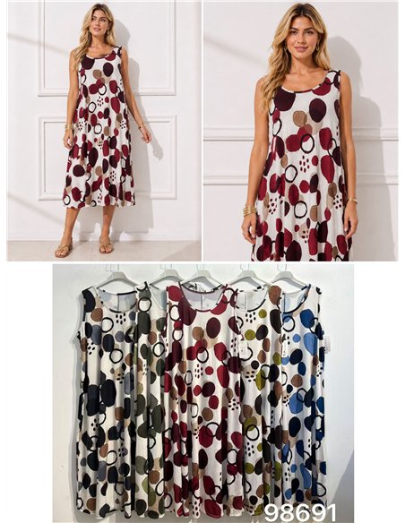 Vestido midi lycra sin mangas estampado lunares talla grande