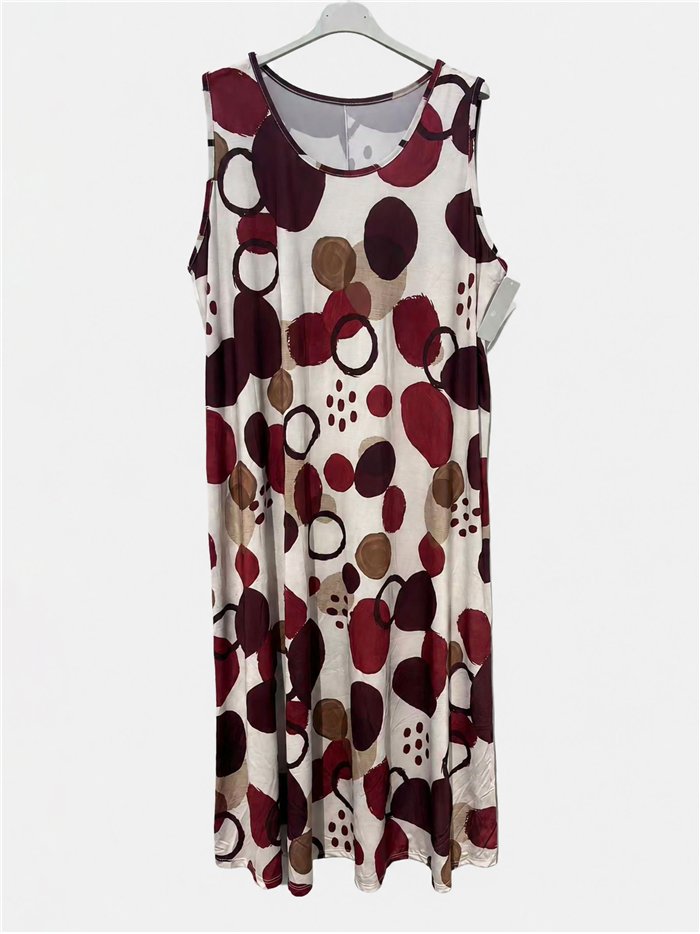 Vestido midi lycra sin mangas estampado lunares talla grande