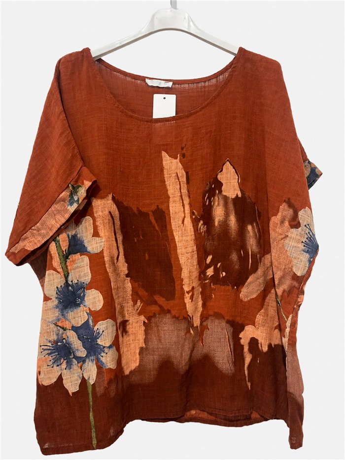 Blusa amplia efecto lino estampada flores