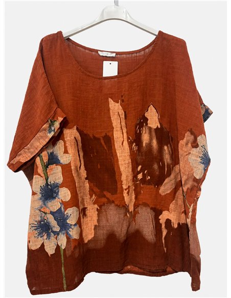 Blusa amplia efecto lino estampada flores