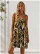 Robe courte en lycra à imprimé feuilles