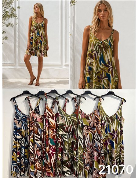 Robe courte en lycra à imprimé feuilles