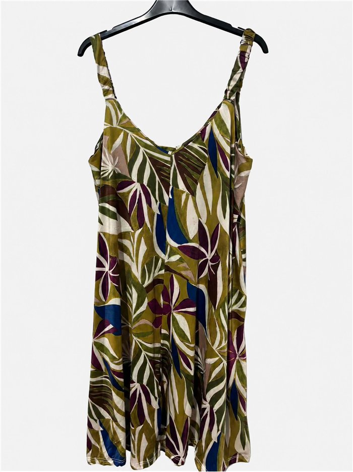 Robe courte en lycra à imprimé feuilles