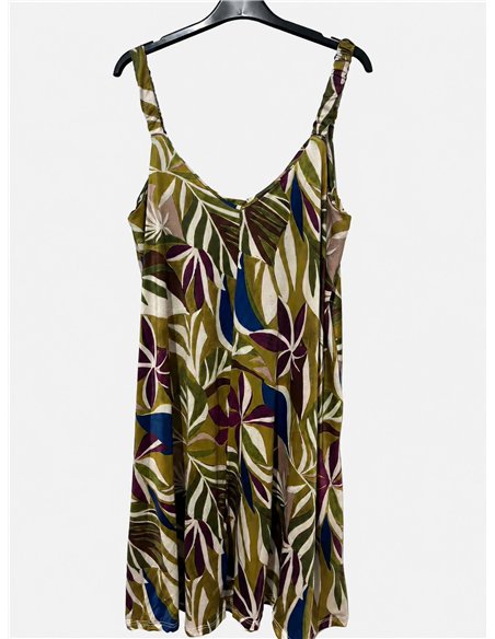 Robe courte en lycra à imprimé feuilles