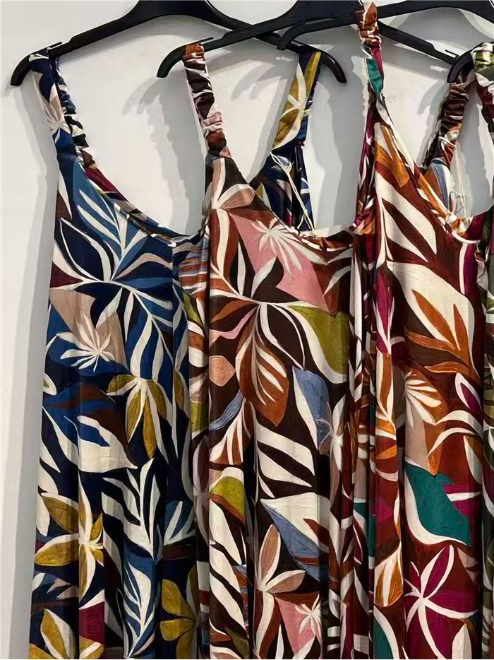 Robe courte en lycra à imprimé feuilles