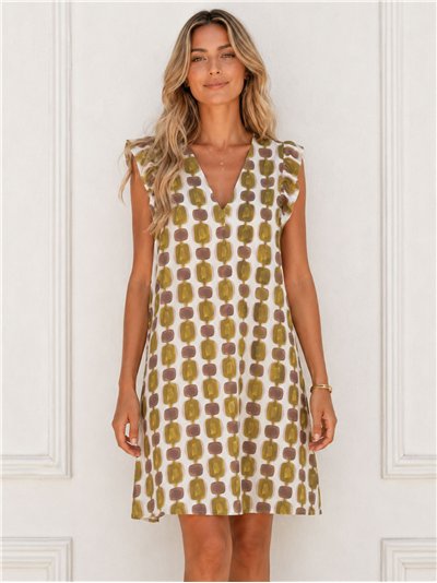 Vestido lycra estampado abalorios manga volantes
