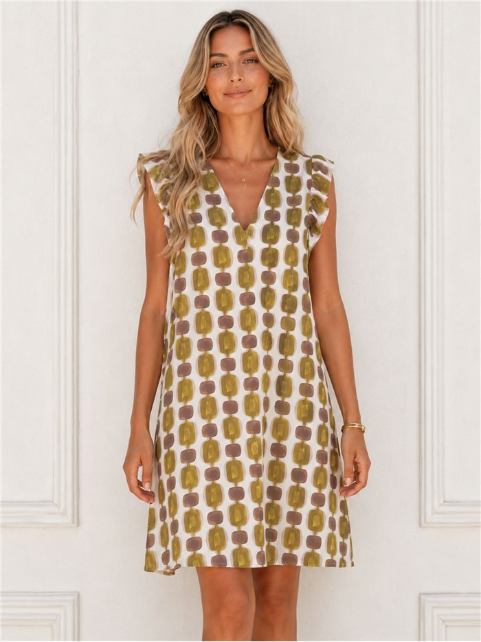 Lycra-Kleid mit Perlenmuster und Rüschenärmeln