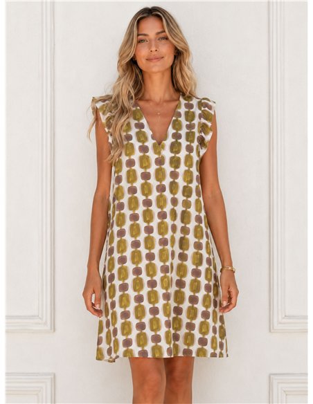 Lycra-Kleid mit Perlenmuster und Rüschenärmeln