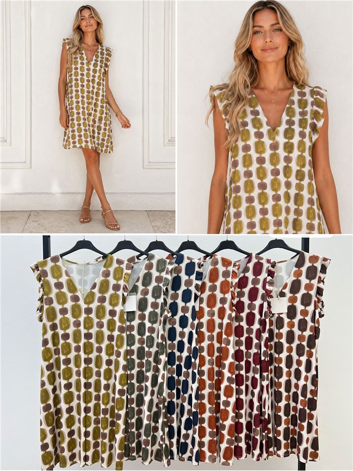 Lycra-Kleid mit Perlenmuster und Rüschenärmeln