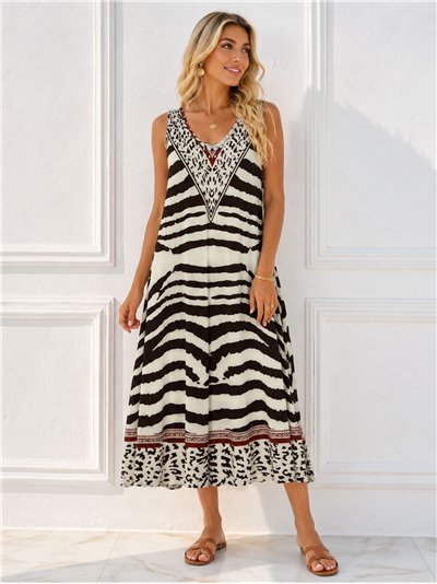 Vestido midi lycra estampado cebra