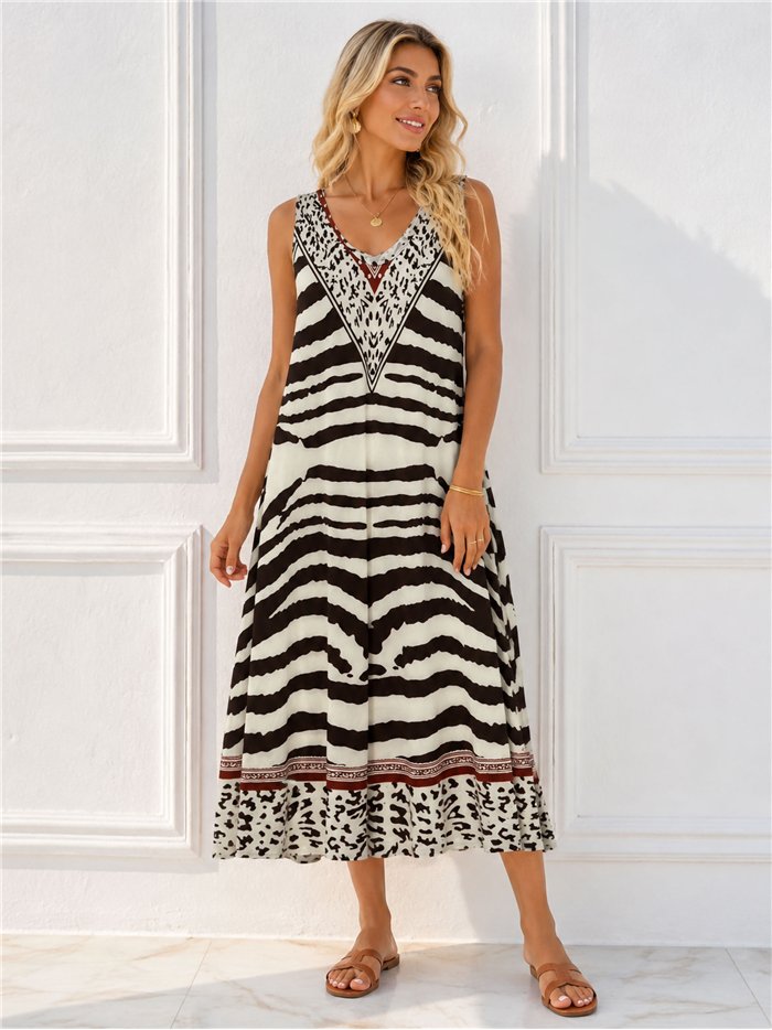 Zebra print lycra midi dress