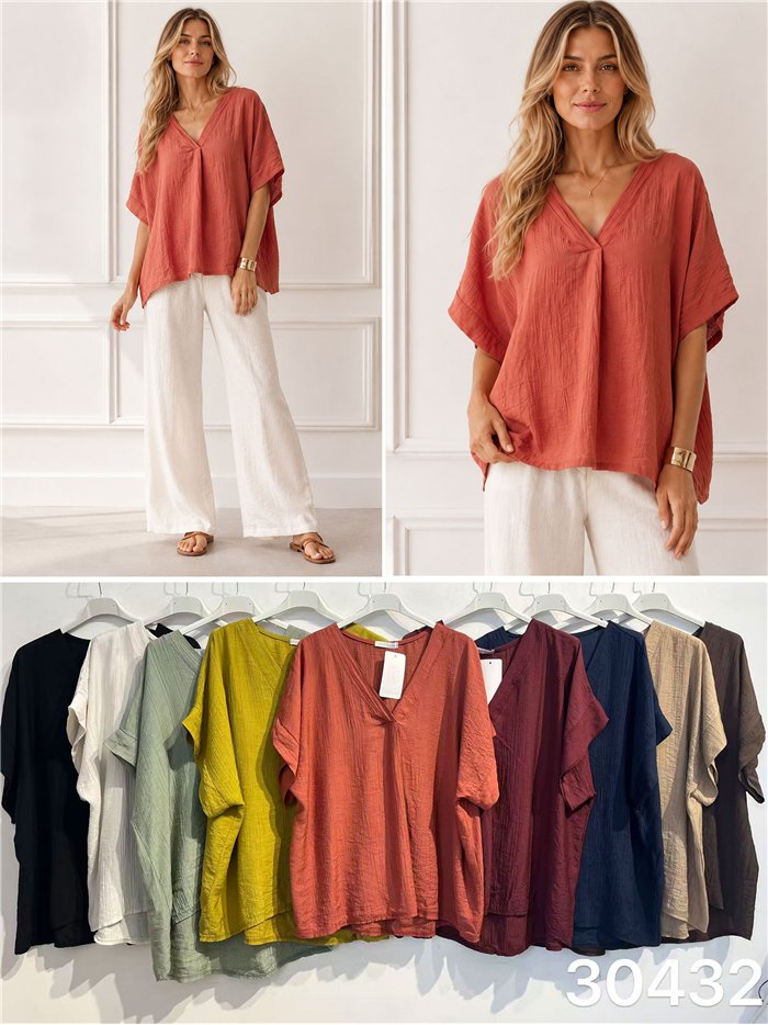 Blusa amplia cuello pico