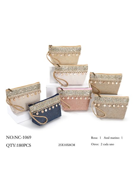 Neceser boho con abalorios colgantes
